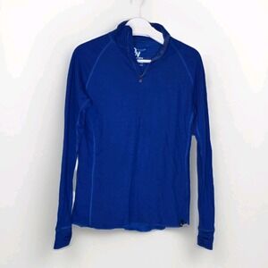 Duckworth Women's Maverick 1/4 Zip Sz Large Blue Base Layer Wool Long Sleeve
